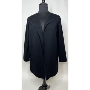 J Crew Cardigan Womens L Black Wool Blend Heavyweight Open Front Long Lagenlook